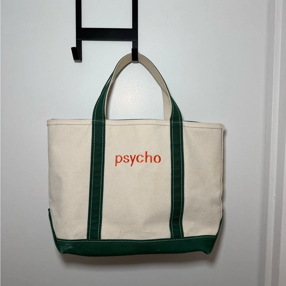 L.L. Bean “psycho” Boat and Tote - White with green piping and orange writing - Picture 1 of 4